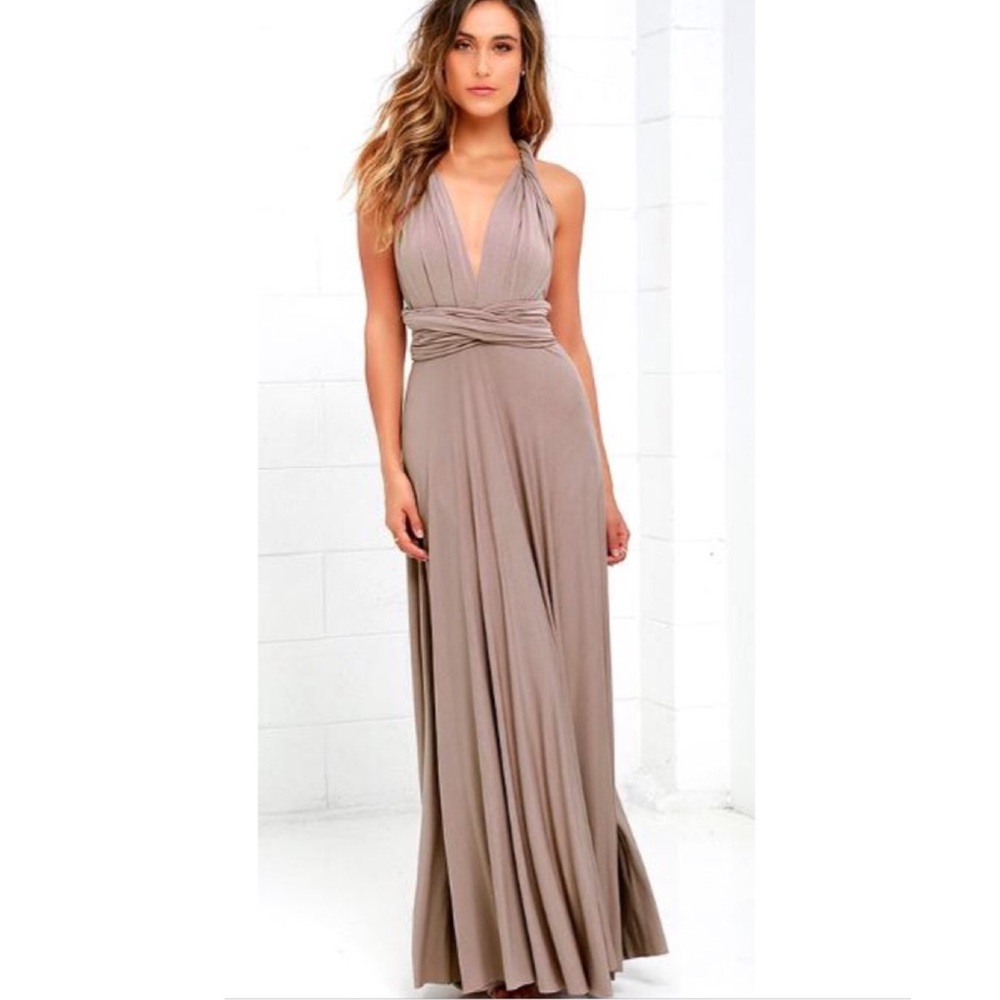 Lulu's Taupe Multiway Halter Maxi Dress